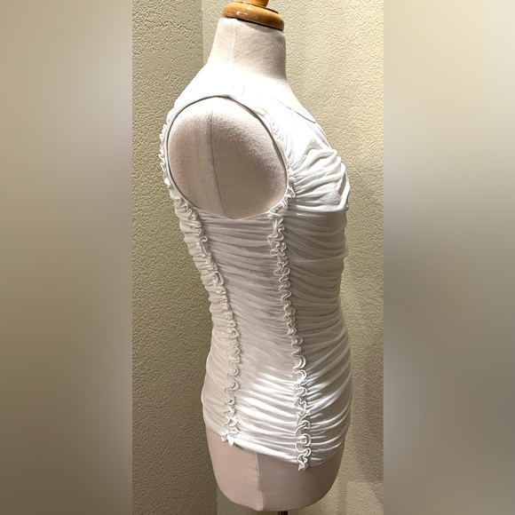 NEW Kobi Halperin Ruche Fitted White Top Shirt Blouse Sleeveless S - Picture 3 of 6